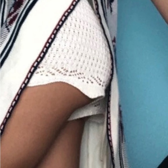 Retro 60’s 70’s Rare Bluebird Boho Rug Western Poncho w/ Fringe Hem & Tie Front - Picture 15 of 16